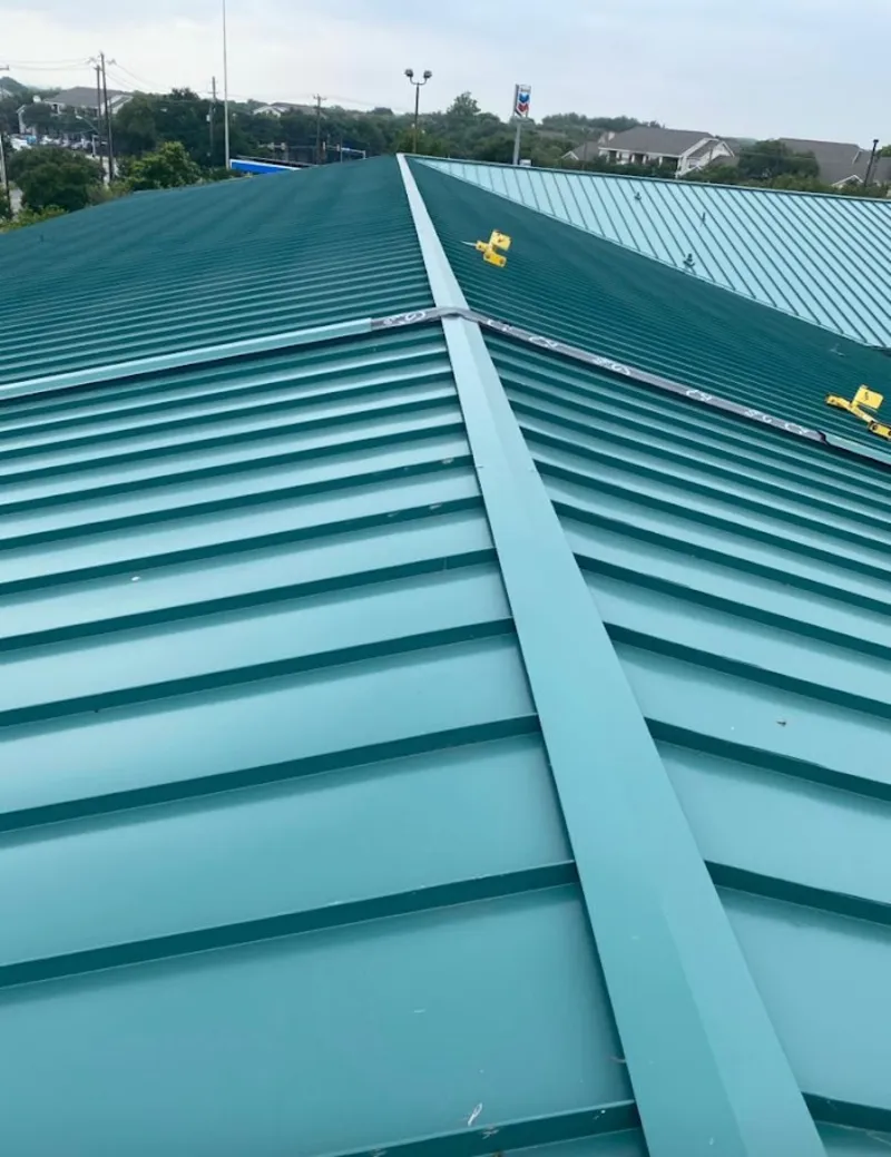 Green commercial metal roof ridge and valley for Metal Roof Repair in San Tan Valley